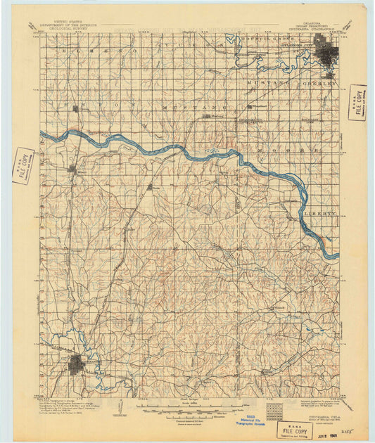 Historic 1904 Chicasaw Oklahoma 30'x30' Topo Map Image
