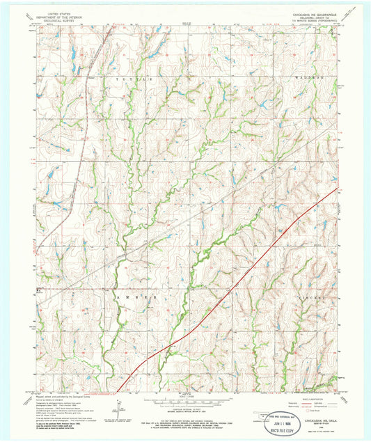 Classic USGS Chickasha NE Oklahoma 7.5'x7.5' Topo Map Image