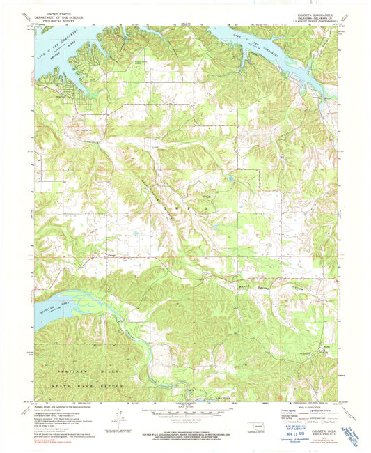Classic USGS Chloeta Oklahoma 7.5'x7.5' Topo Map Image