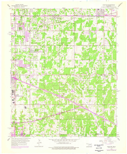 Classic USGS Choctaw Oklahoma 7.5'x7.5' Topo Map Image