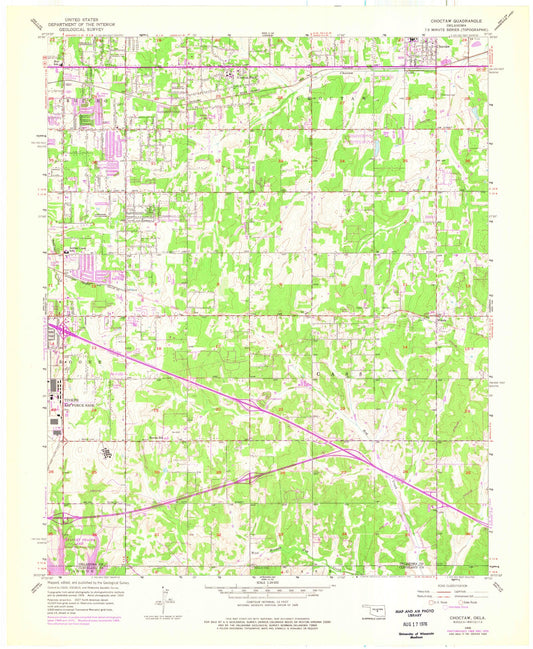 Classic USGS Choctaw Oklahoma 7.5'x7.5' Topo Map Image