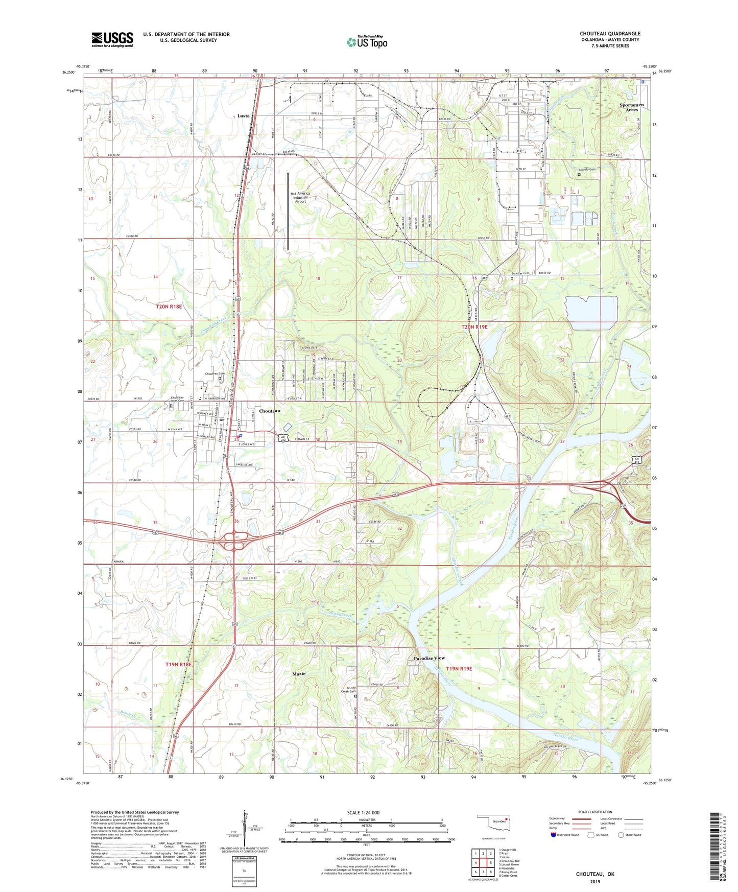 Chouteau Oklahoma US Topo Map Image