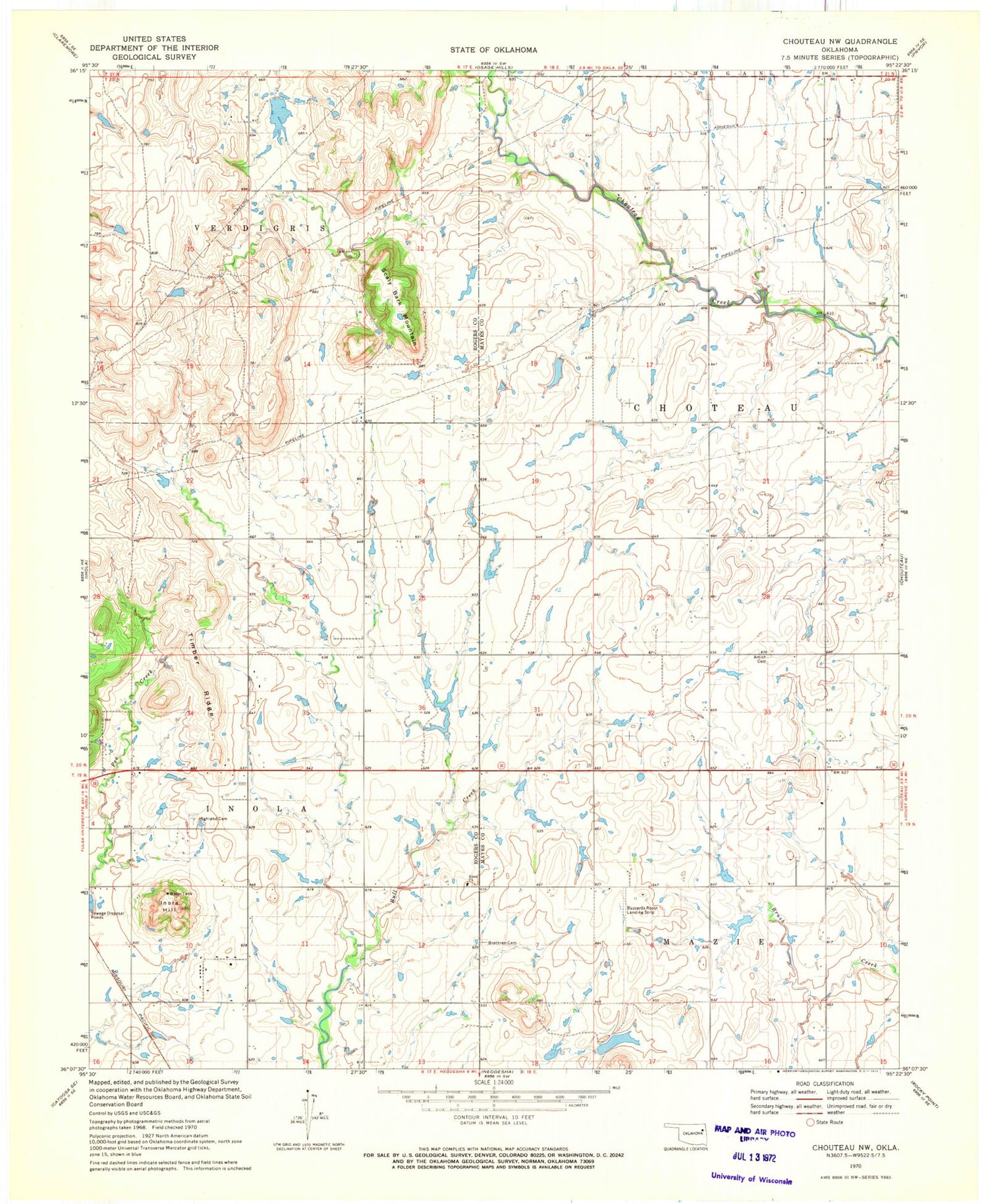 Classic USGS Chouteau NW Oklahoma 7.5'x7.5' Topo Map Image