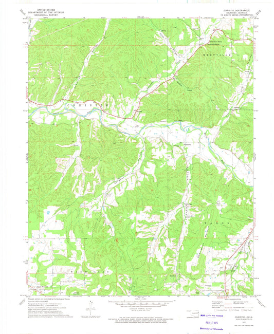 Classic USGS Christie Oklahoma 7.5'x7.5' Topo Map Image