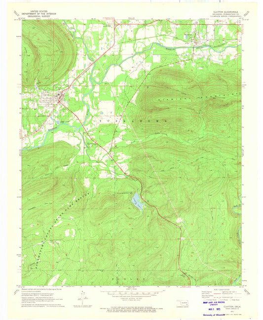 Classic USGS Clayton Oklahoma 7.5'x7.5' Topo Map Image