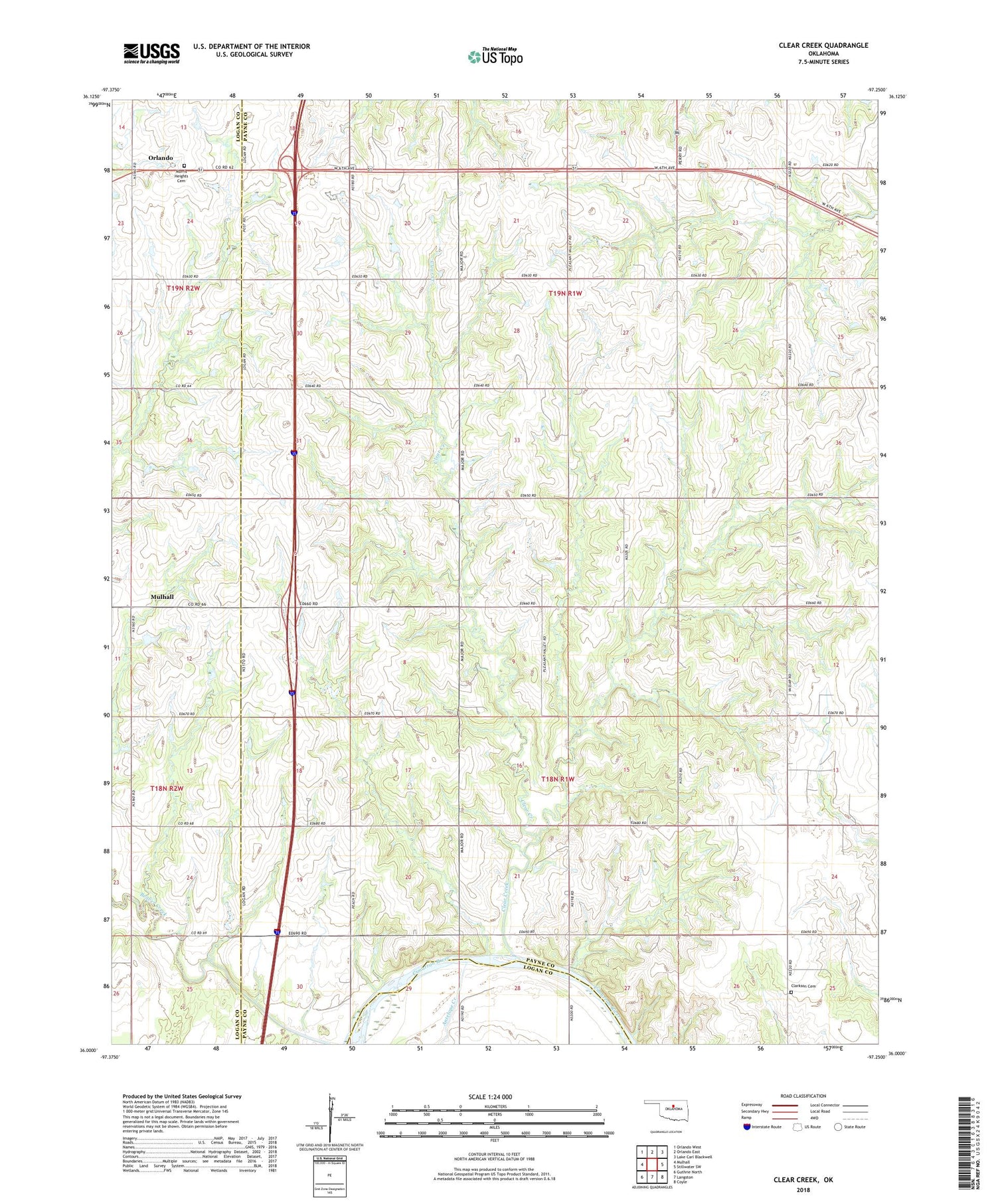 Clear Creek Oklahoma US Topo Map Image