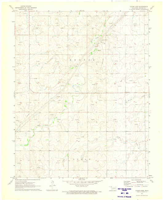 Classic USGS Clear Lake Oklahoma 7.5'x7.5' Topo Map Image