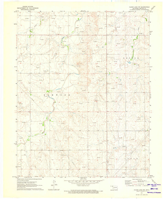 Classic USGS Clear Lake NW Oklahoma 7.5'x7.5' Topo Map Image