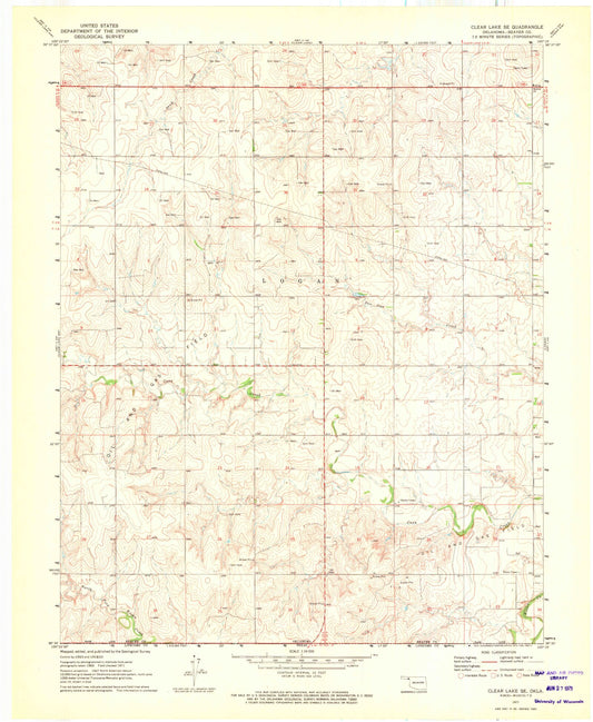 Classic USGS Clear Lake SE Oklahoma 7.5'x7.5' Topo Map Image