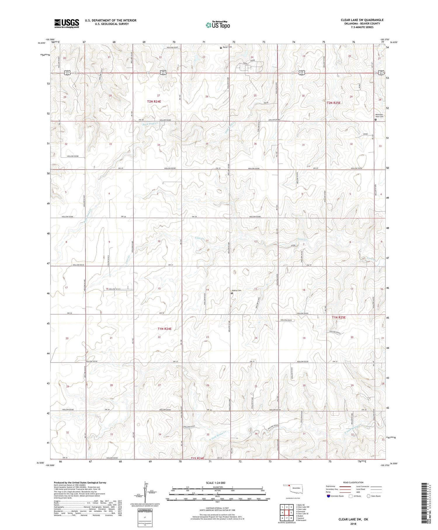 Clear Lake SW Oklahoma US Topo Map Image