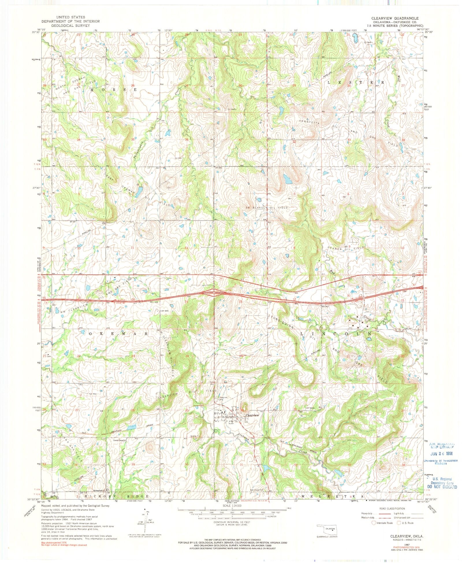 Classic USGS Clearview Oklahoma - OK Clearview 705629 1967 24000 Geo
