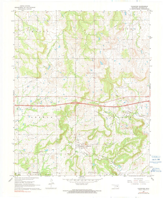 Classic USGS Clearview Oklahoma 7.5'x7.5' Topo Map Image