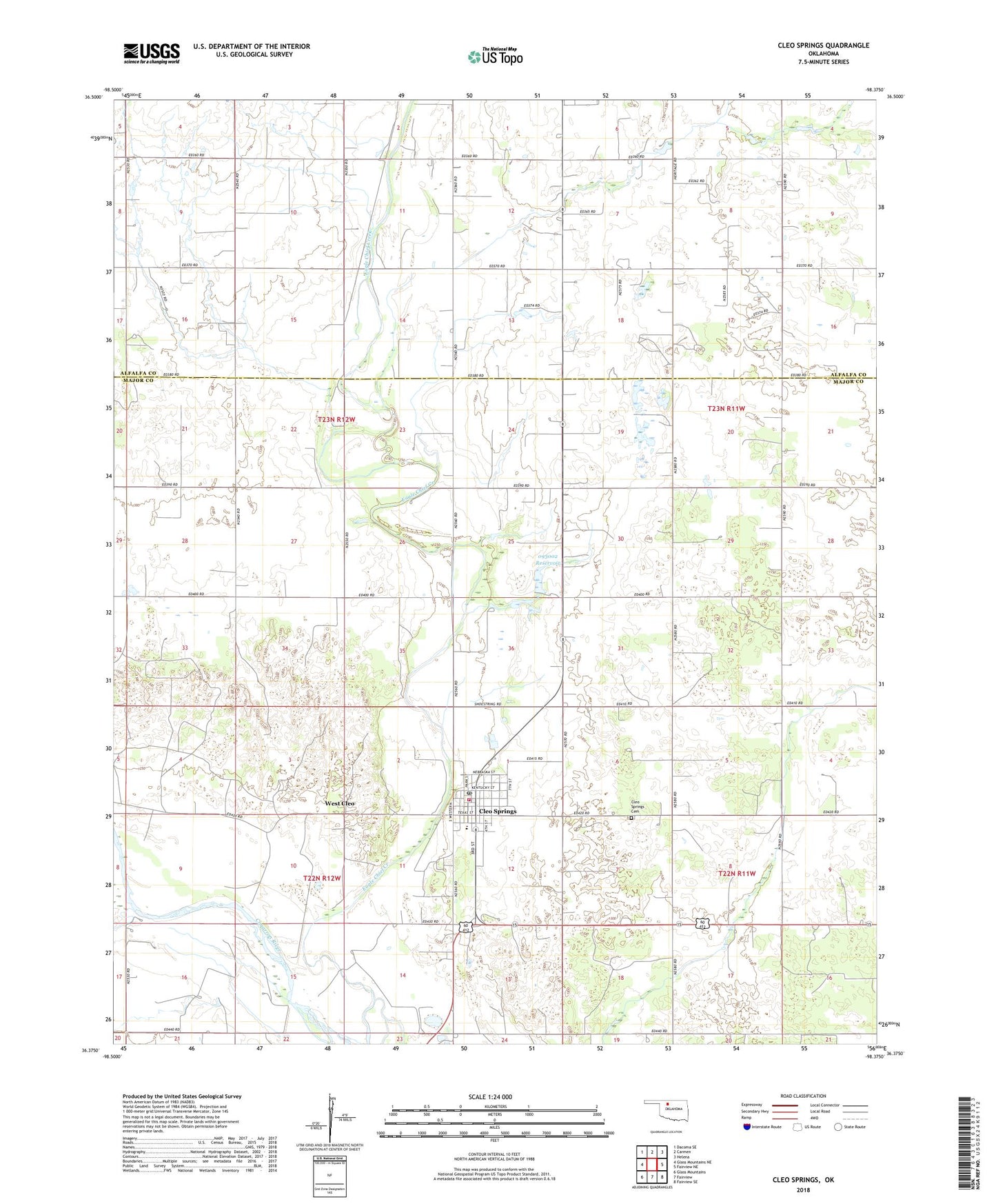Cleo Springs Oklahoma US Topo Map Image