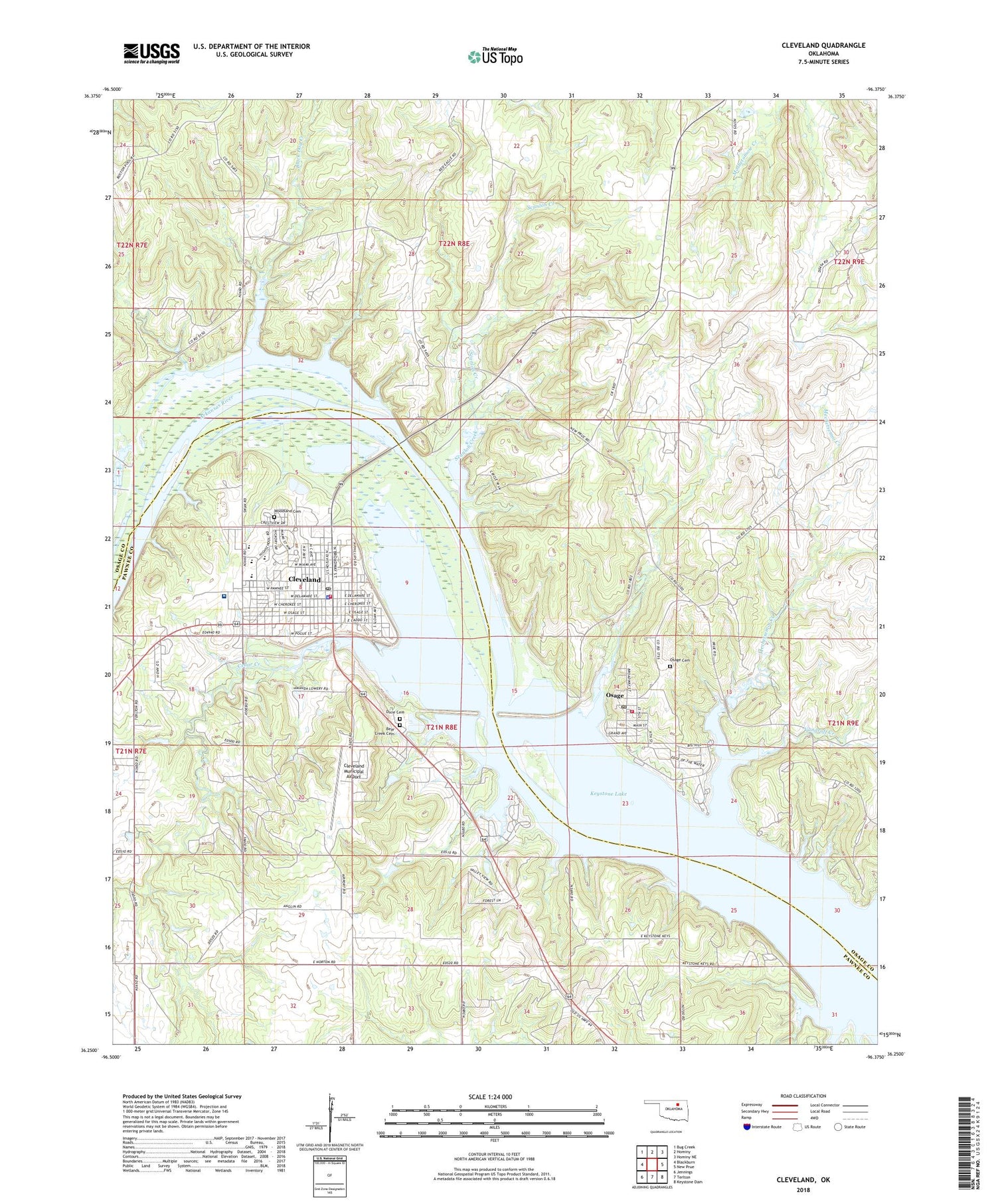 Cleveland Oklahoma US Topo Map Image