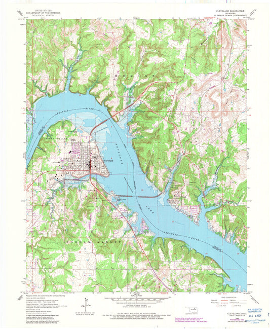 Classic USGS Cleveland Oklahoma 7.5'x7.5' Topo Map Image