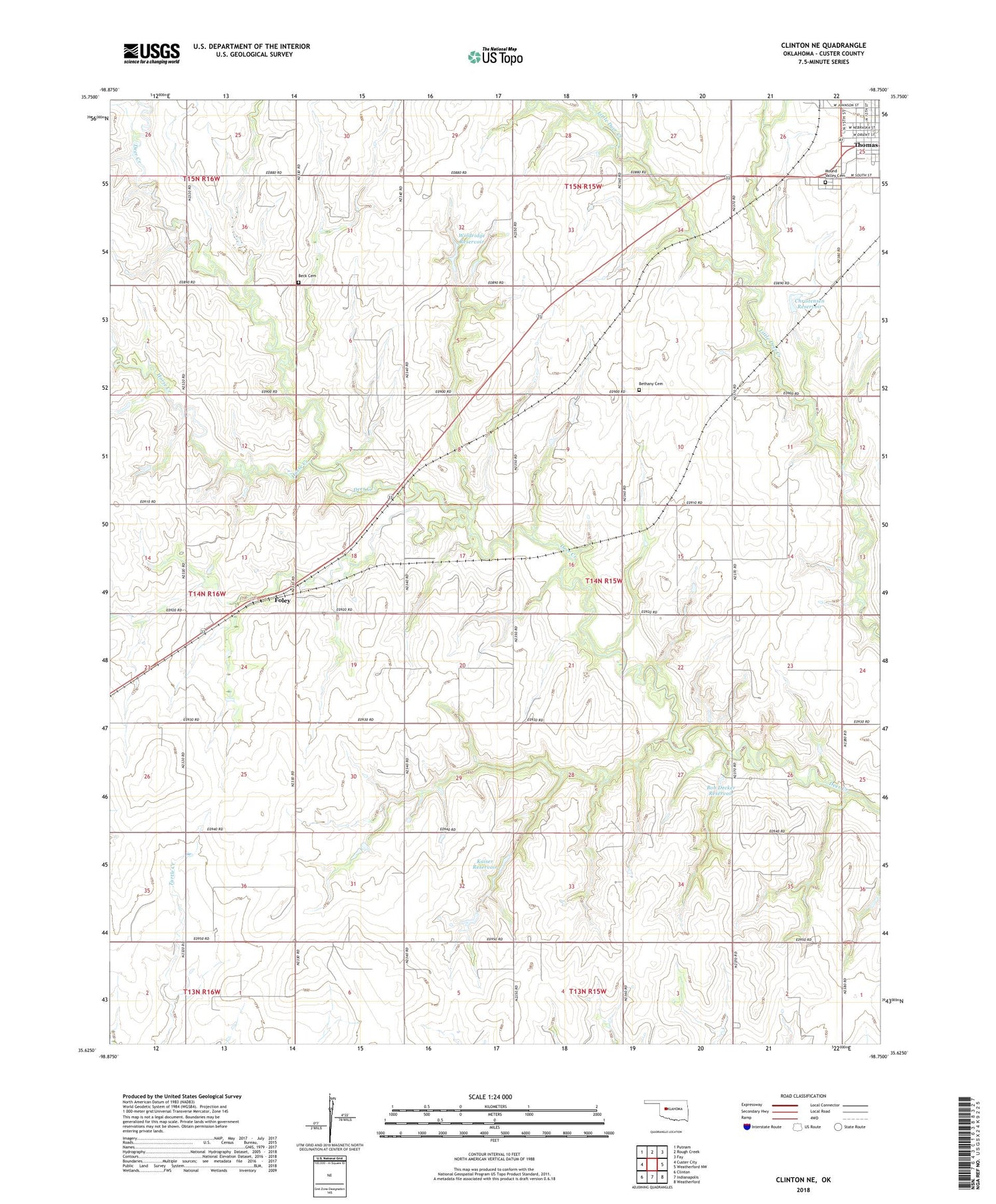 Clinton NE Oklahoma US Topo Map Image