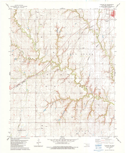 Classic USGS Clinton NE Oklahoma 7.5'x7.5' Topo Map Image