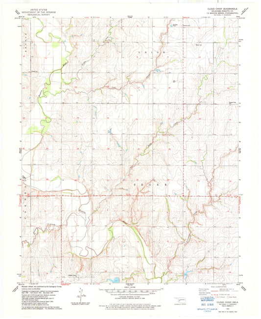 Classic USGS Cloud Chief Oklahoma 7.5'x7.5' Topo Map Image
