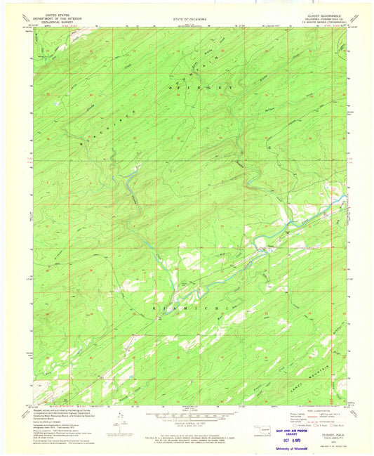 Classic USGS Cloudy Oklahoma 7.5'x7.5' Topo Map Image