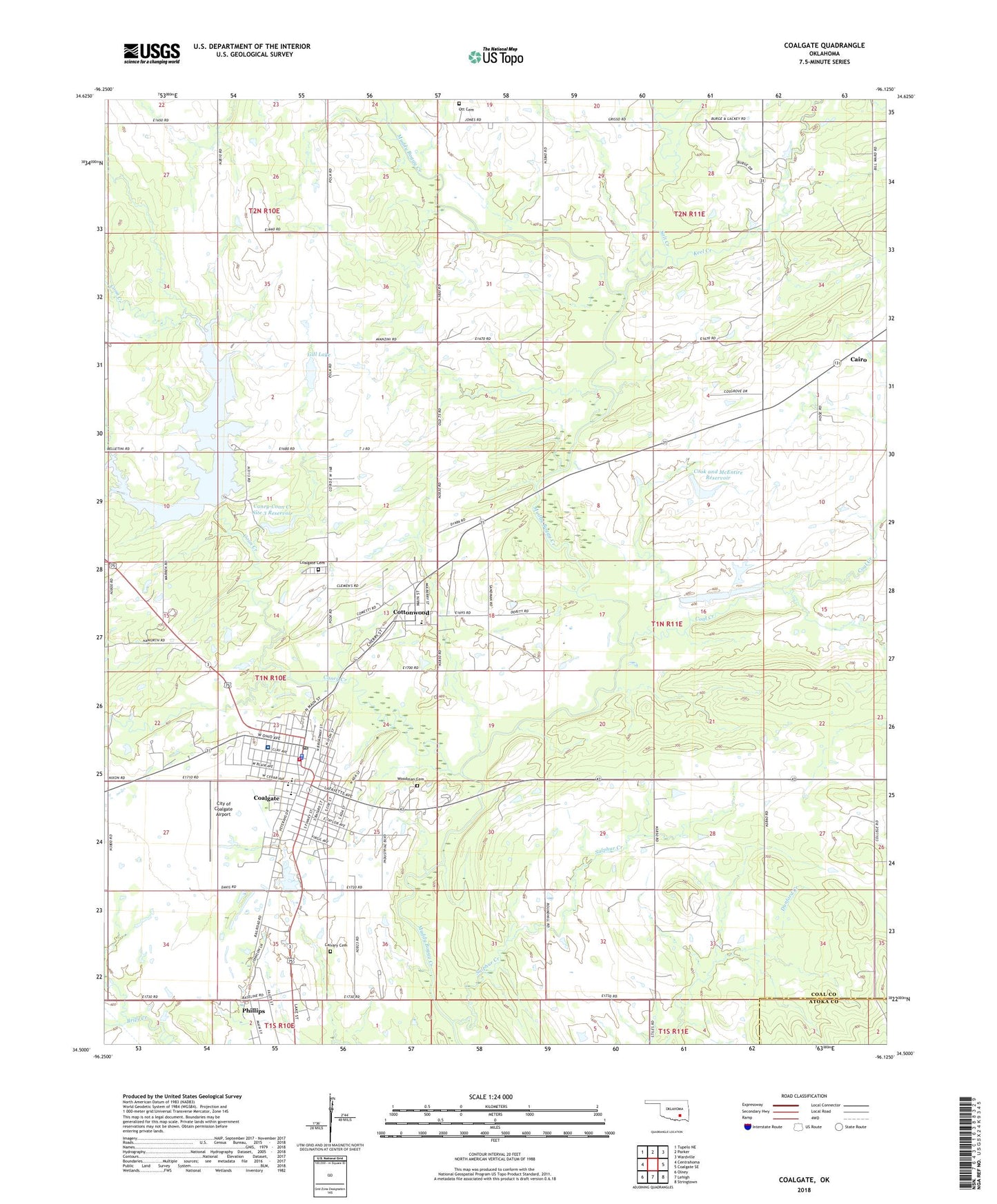 Coalgate Oklahoma US Topo Map Image