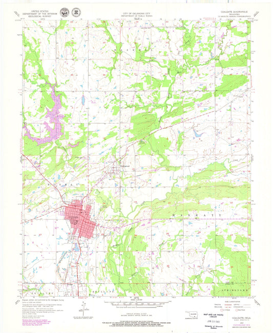 Classic USGS Coalgate Oklahoma 7.5'x7.5' Topo Map Image