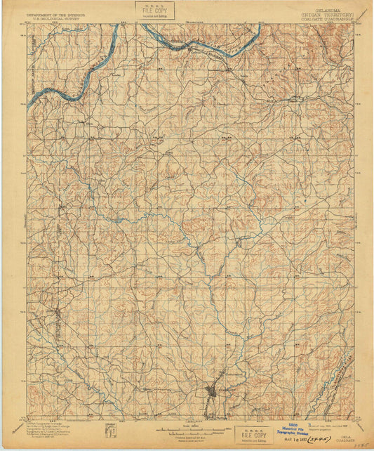 Historic 1900 Coalgate Oklahoma 30'x30' Topo Map Image