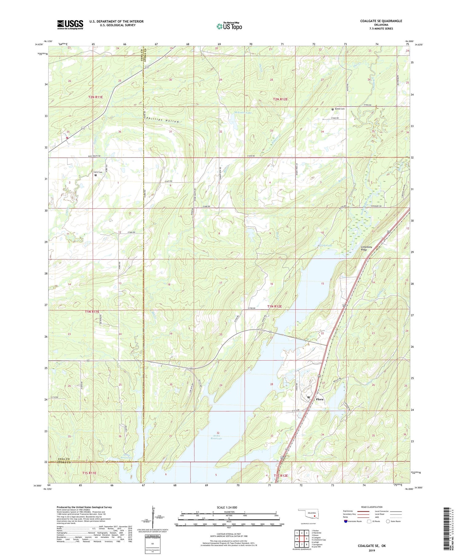 Coalgate SE Oklahoma US Topo Map Image