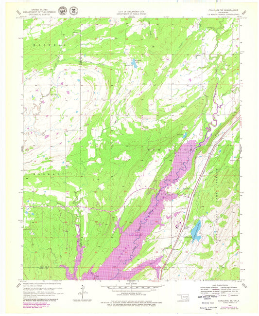 Classic USGS Coalgate SE Oklahoma 7.5'x7.5' Topo Map Image
