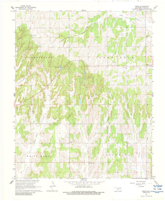Classic USGS Cogar Oklahoma 7.5'x7.5' Topo Map Image