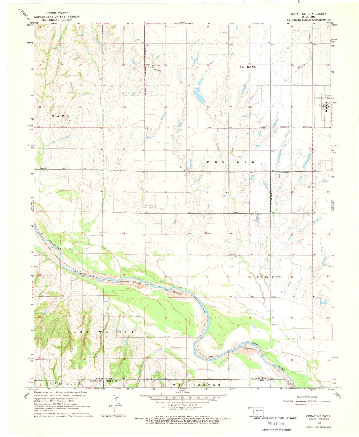 Classic USGS Cogar NE Oklahoma 7.5'x7.5' Topo Map Image