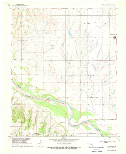 Classic USGS Cogar NE Oklahoma 7.5'x7.5' Topo Map Image