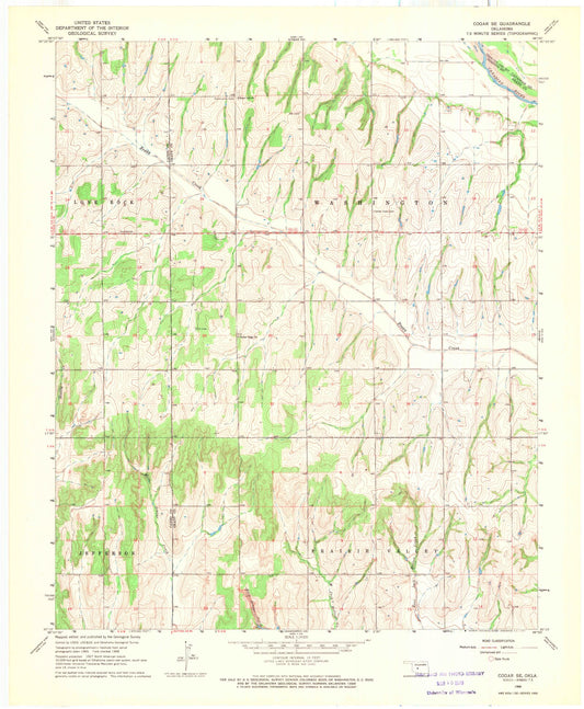 Classic USGS Cogar SE Oklahoma 7.5'x7.5' Topo Map Image