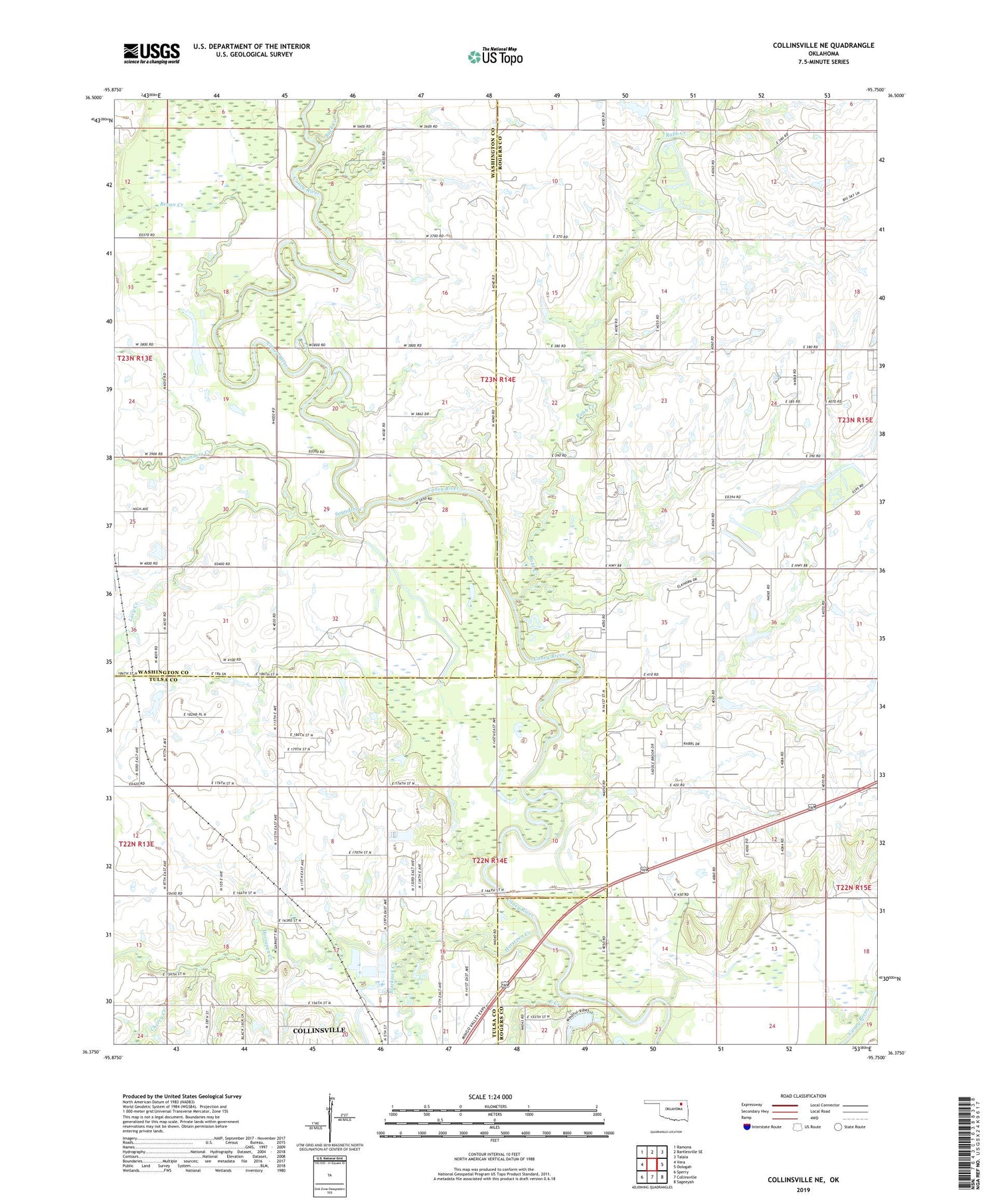 Collinsville NE Oklahoma US Topo Map Image