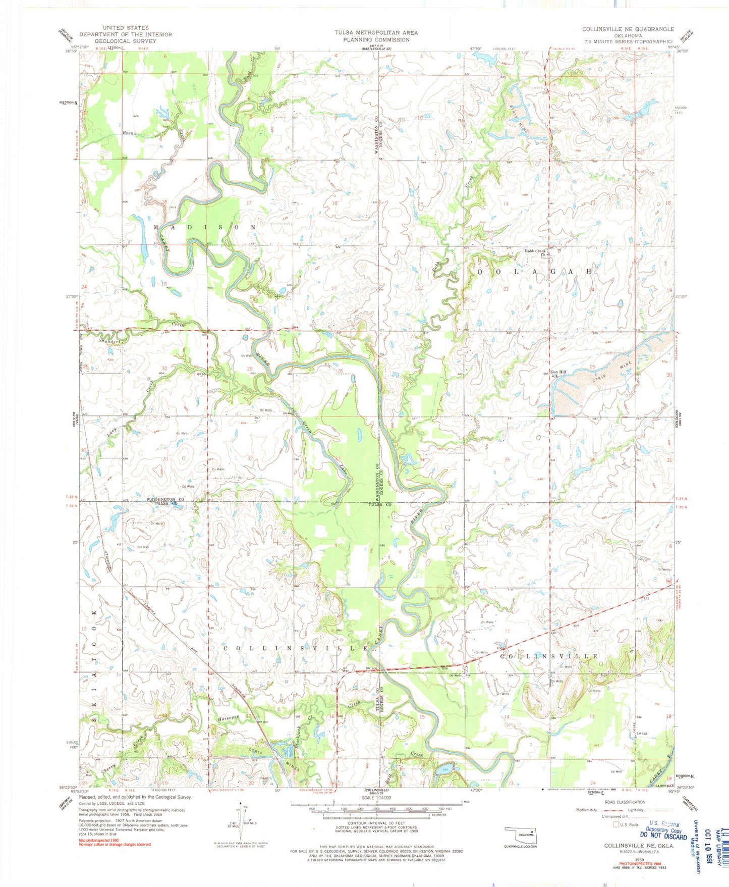 Classic USGS Collinsville NE Oklahoma 7.5'x7.5' Topo Map Image
