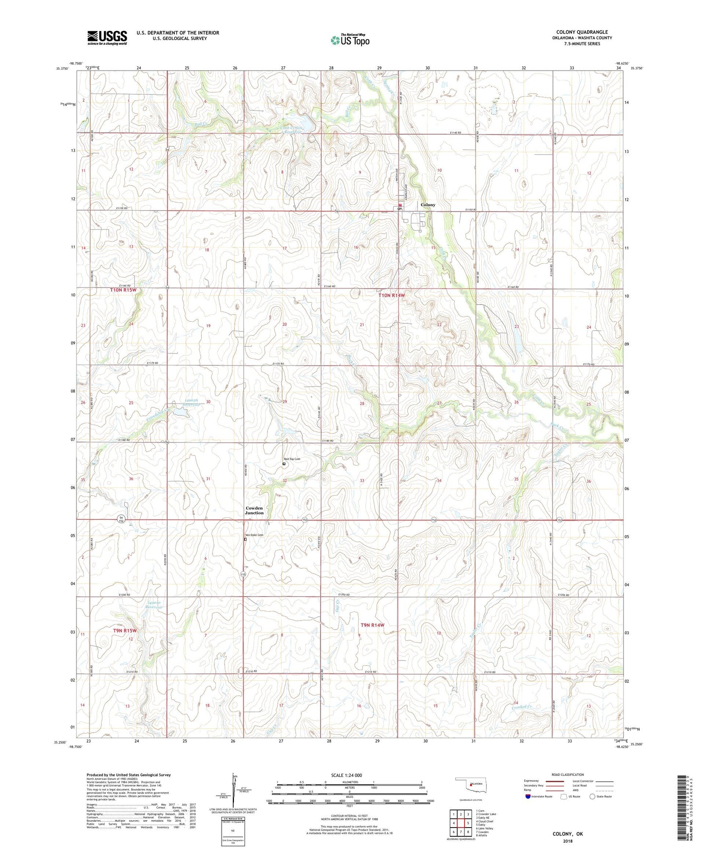 Colony Oklahoma US Topo Map Image