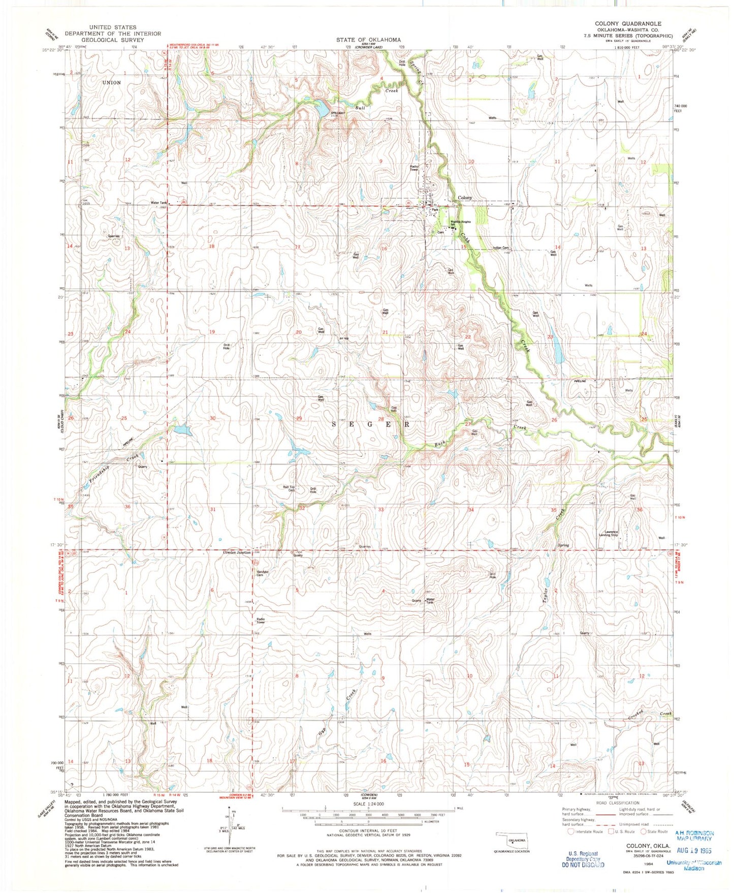Classic USGS Colony Oklahoma 7.5'x7.5' Topo Map Image