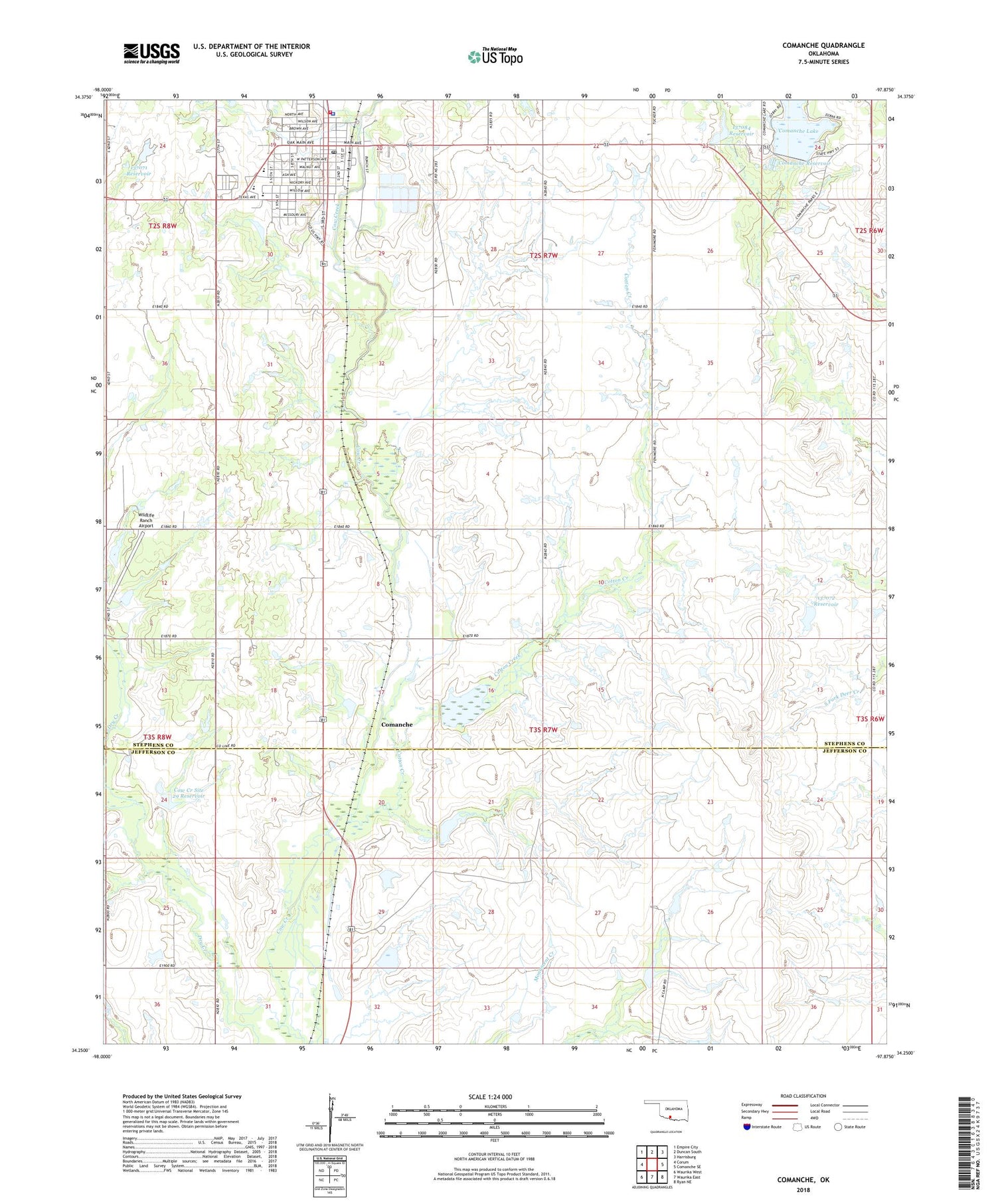 Comanche Oklahoma US Topo Map Image