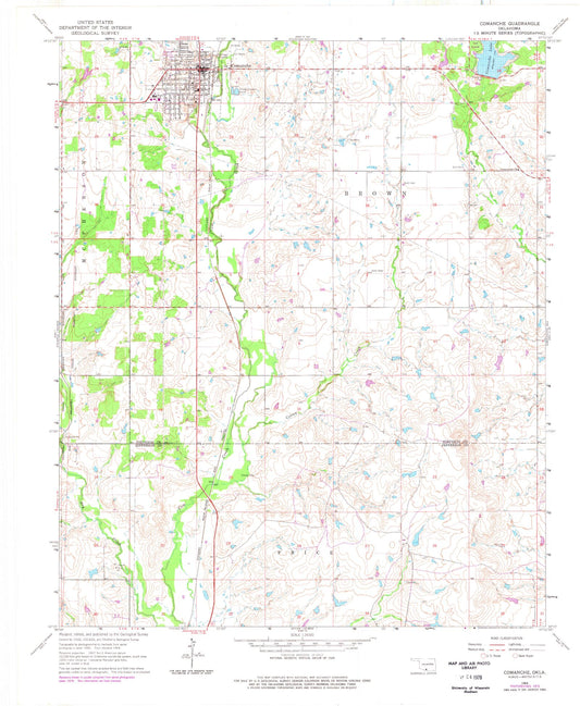 Classic USGS Comanche Oklahoma 7.5'x7.5' Topo Map Image
