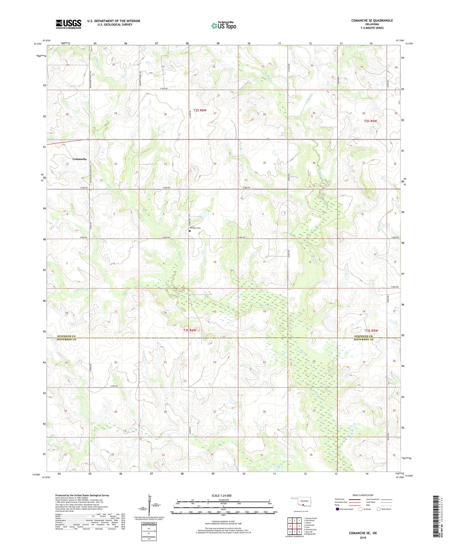 Comanche SE Oklahoma US Topo Map Image
