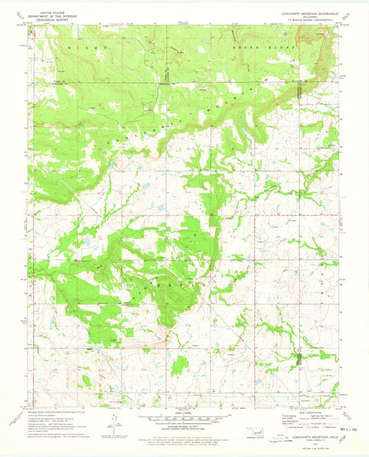 Classic USGS Concharty Mountain Oklahoma 7.5'x7.5' Topo Map Image