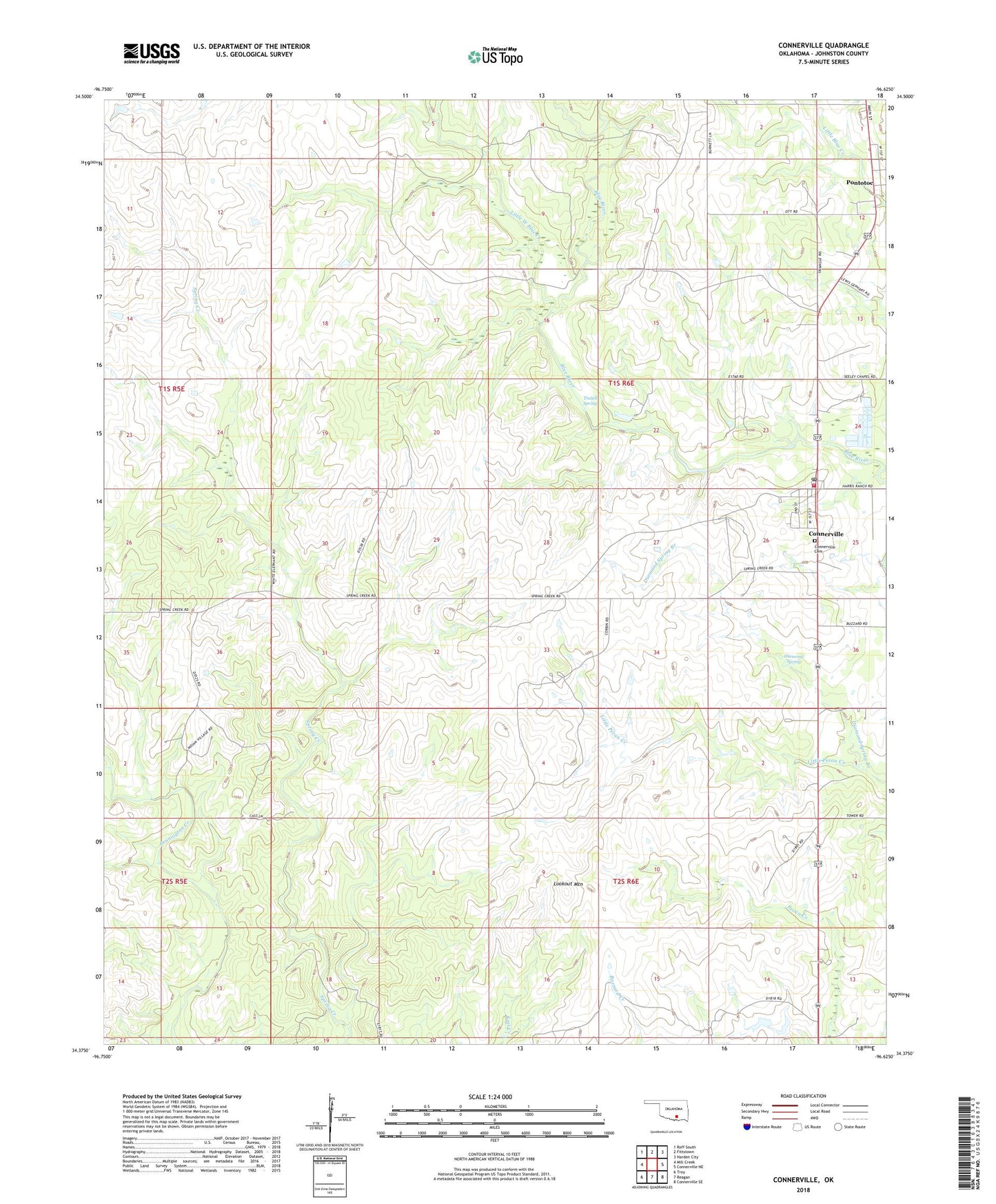 Connerville Oklahoma US Topo Map Image