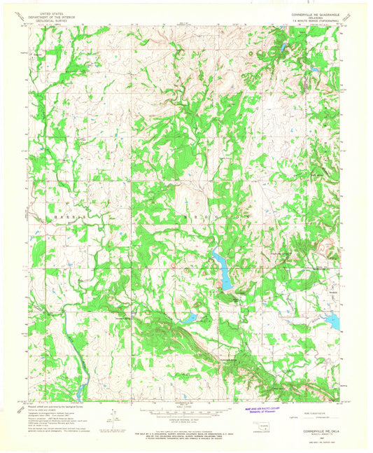 Classic USGS Connerville NE Oklahoma 7.5'x7.5' Topo Map Image