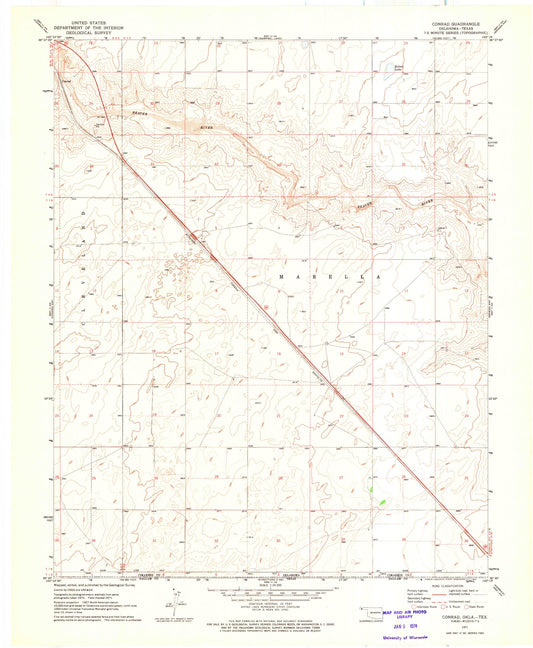 Classic USGS Conrad Oklahoma 7.5'x7.5' Topo Map Image
