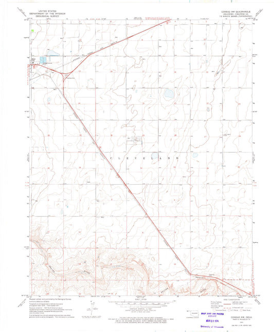 Classic USGS Conrad NW Oklahoma 7.5'x7.5' Topo Map Image