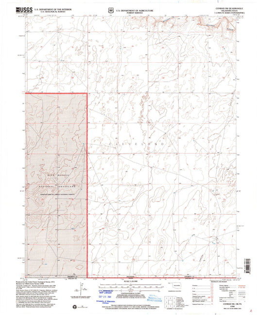 Classic USGS Conrad SW Oklahoma 7.5'x7.5' Topo Map Image