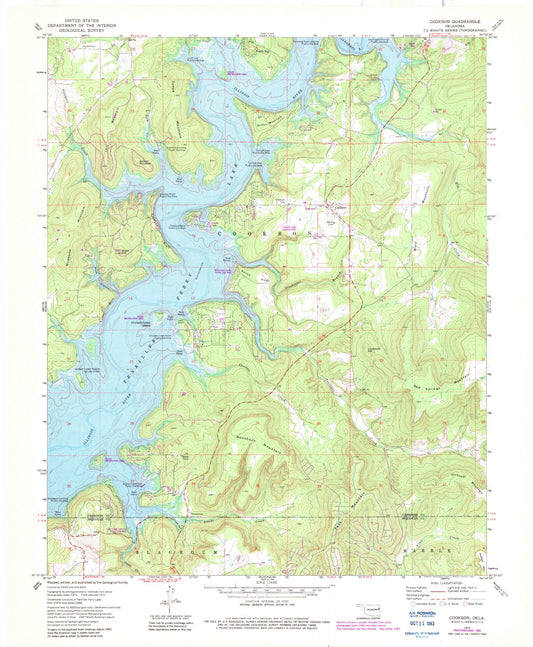 Classic USGS Cookson Oklahoma 7.5'x7.5' Topo Map Image