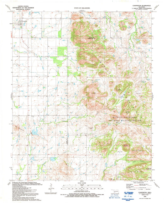 Classic USGS Cooperton Oklahoma 7.5'x7.5' Topo Map Image