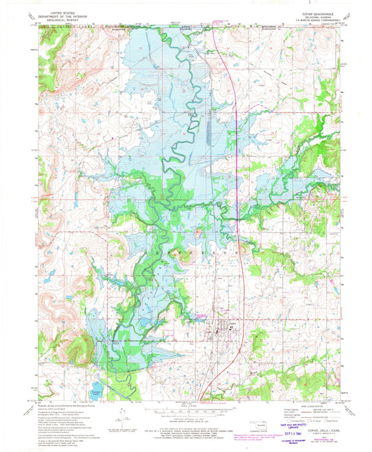 Classic USGS Copan Oklahoma 7.5'x7.5' Topo Map Image