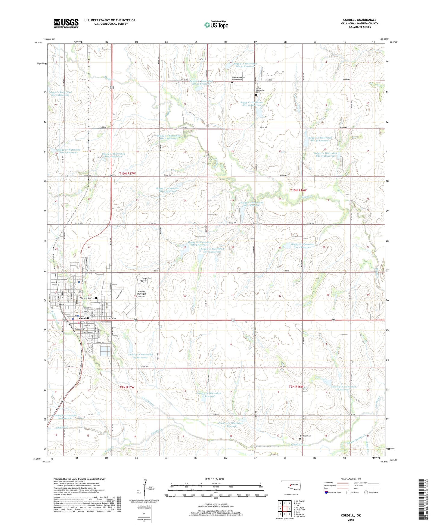 Cordell Oklahoma US Topo Map Image