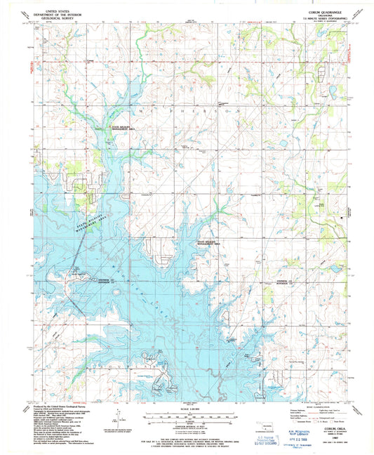 Classic USGS Corum Oklahoma 7.5'x7.5' Topo Map Image